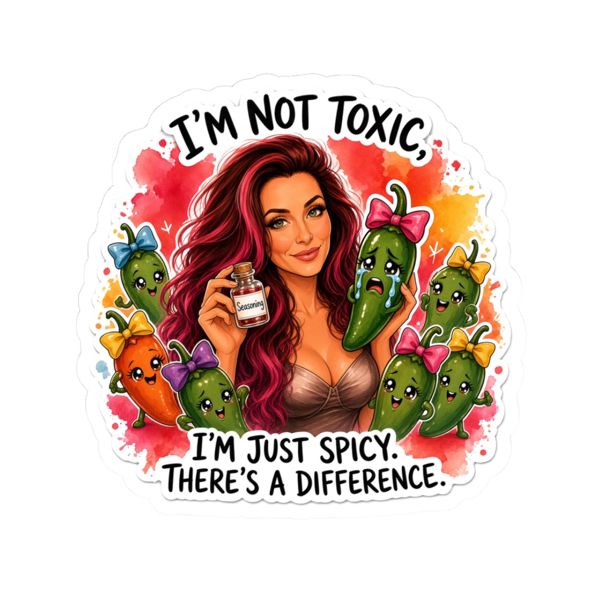 Kiss-Cut Sticker — "I’m Not Toxic, I’m Just Spicy" Pin-Up Hot Pepper Design
