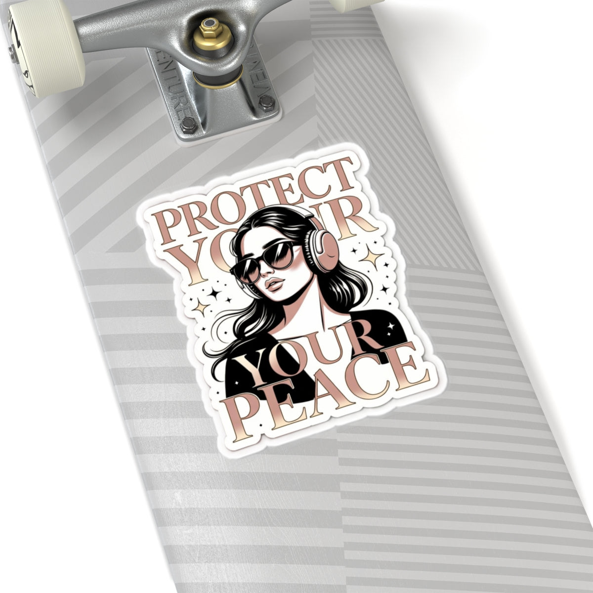Protect Your Peace Kiss-Cut Sticker — Girl with Headphones, Self-Care Vinyl Decal