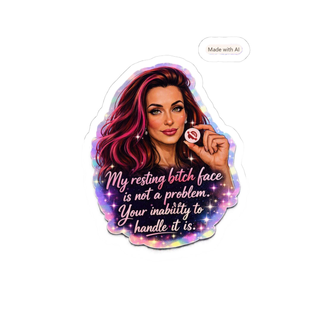 Sassy Portrait Sticker — "My Resting Bitch Face Is Not a Problem" Kiss-Cut Sticker