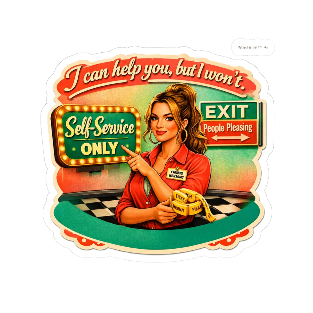 Self-Service Only Kiss-Cut Sticker — Retro &