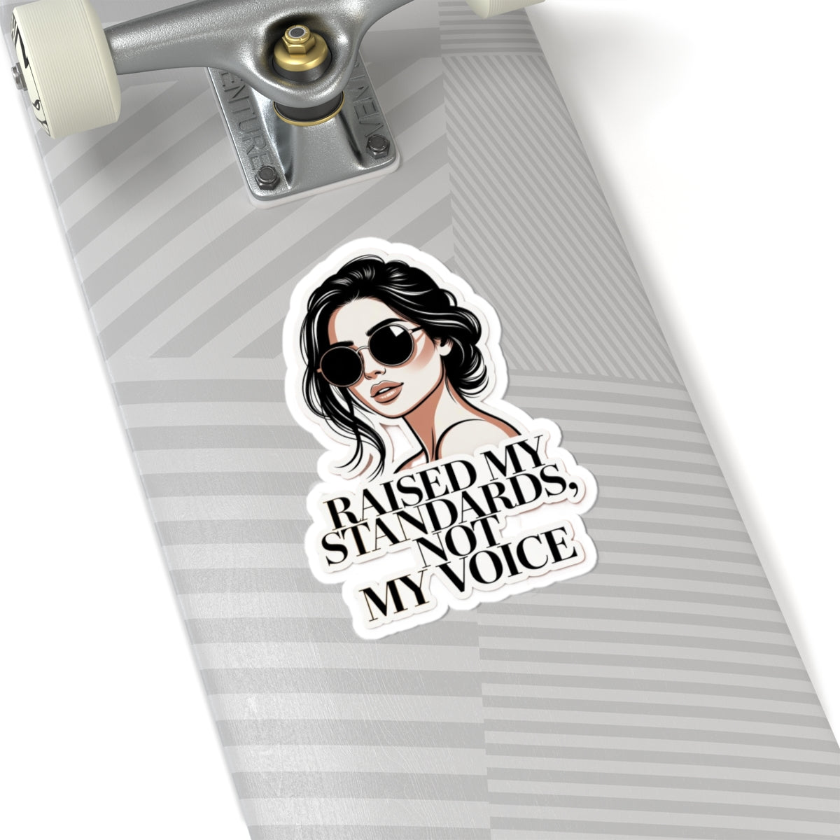 Kiss-Cut Sticker — Stylish Woman Illustration with "Raised My Standards, Not My Voice"