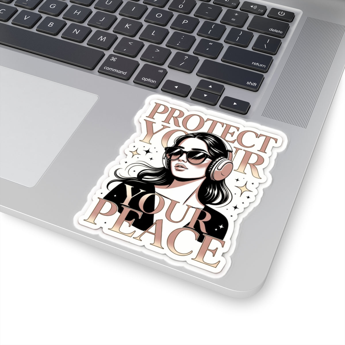 Protect Your Peace Kiss-Cut Sticker — Girl with Headphones, Self-Care Vinyl Decal